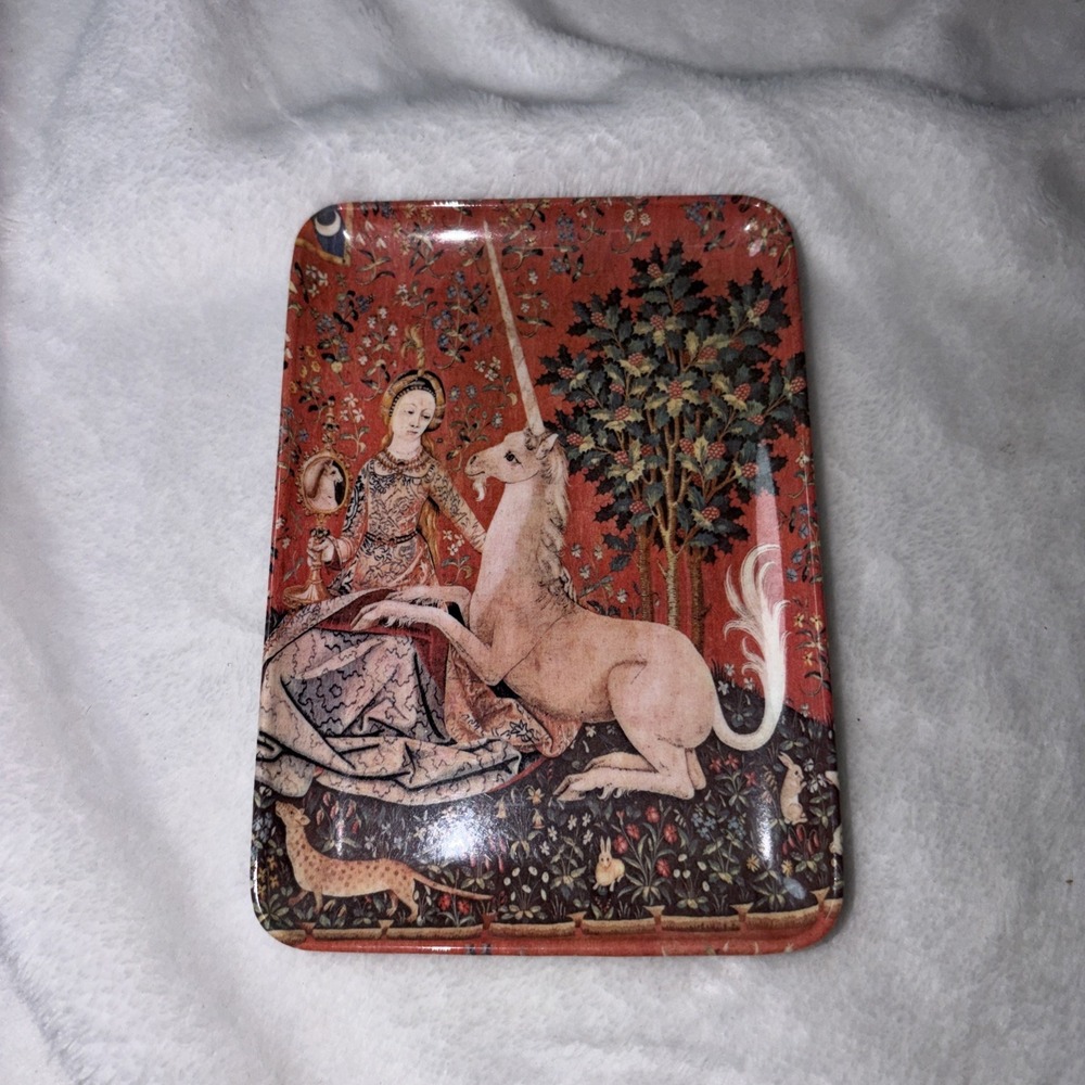 Vintage 70's The Lady & the Unicorn 4X6 Tray Made In Melba Italy Decorative EUC